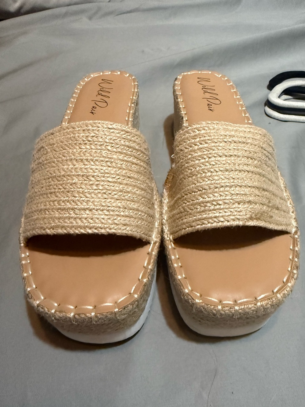 ⁠Wild Pair Natural Raffia Espadrille Platform Slide Sandals Size 11